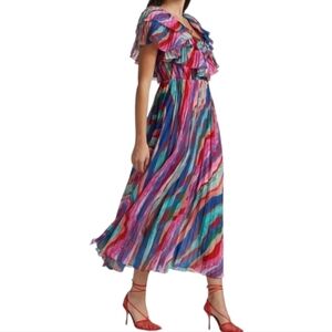AMUR Luisa Pleated Striped Dress, Multi-Colored, Size 8, NWT